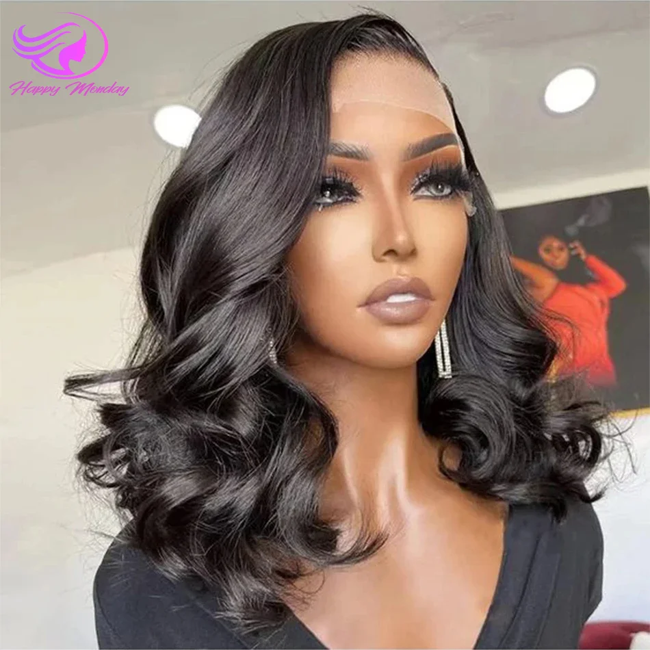 Body Wave Lace Frontal Bob Wig 200% Density 13x4 Human Hair Wigs Brazilian Remy Short Water Wave Bob Lace Closure Wig For Women