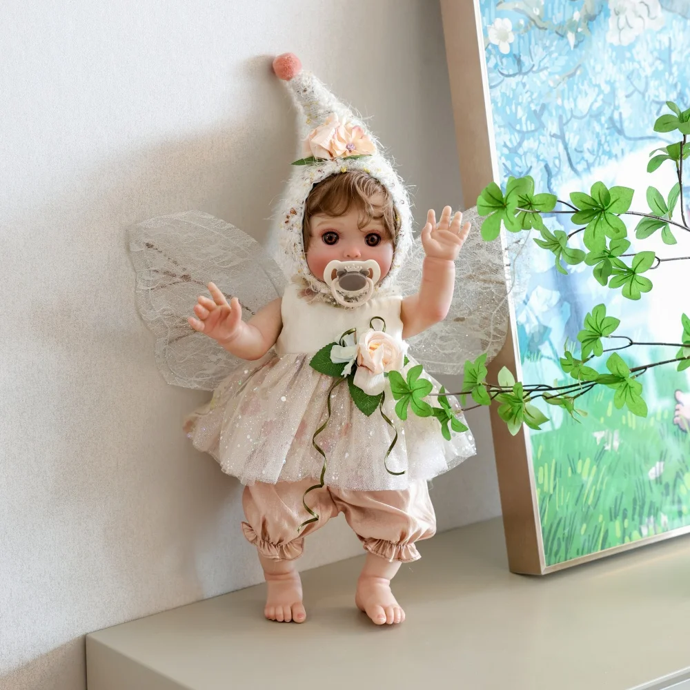 Cloveray 18 นิ้วตุ๊กตาไวนิลที่สมจริง Elf ตุ๊กตาเด็กทารก Reborn Handmade คุณภาพสูงจําลองของเล่นปีก Fairy ตุ๊กตาเด็กของขวัญ