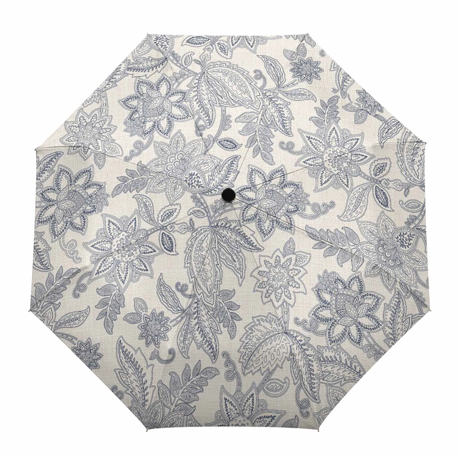 Vintage Floral Texture Fully-automatic Umbrella for Outdoor Kids Adults Printed Umbrella Foldable Eight Strand Umbrella