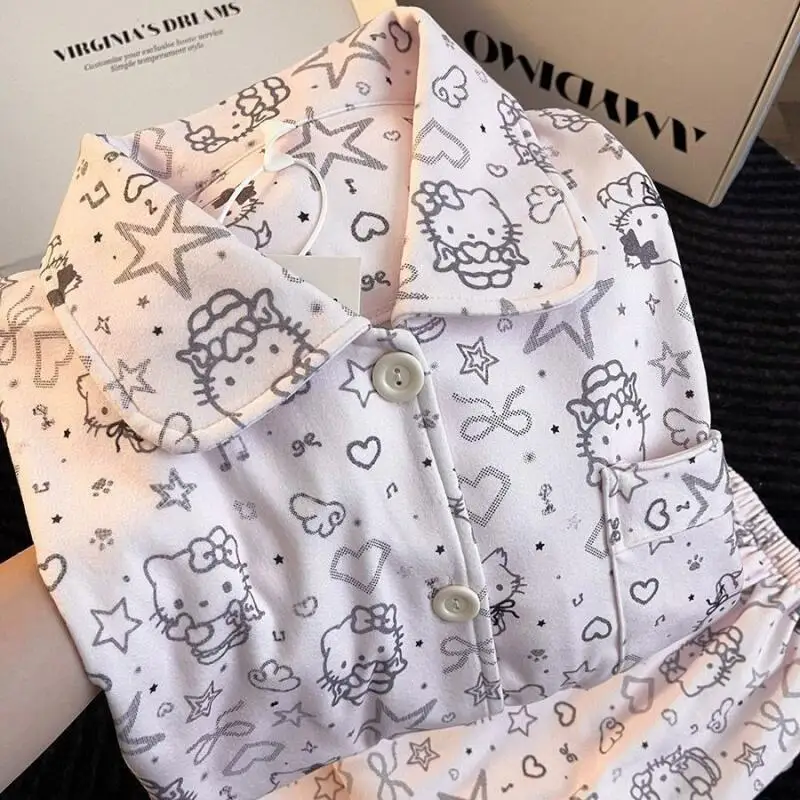 

Sanrios Cartoon Pajamas Hello Kittys Student Home Clothes Suit Sweet Loose Comfortable Warm Trendy Print Creative Hot Selling