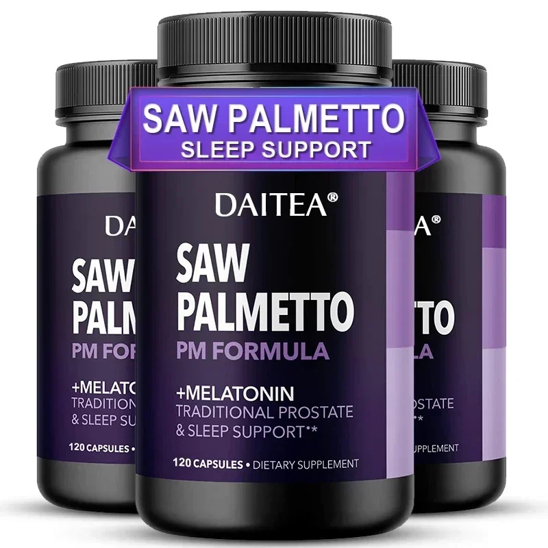 

Nighttime Saw Palmetto Extract + Melatonin Supplement for Prostate Health and Reduce Bathroom Trips - Healthy Sleep, Non-GMO