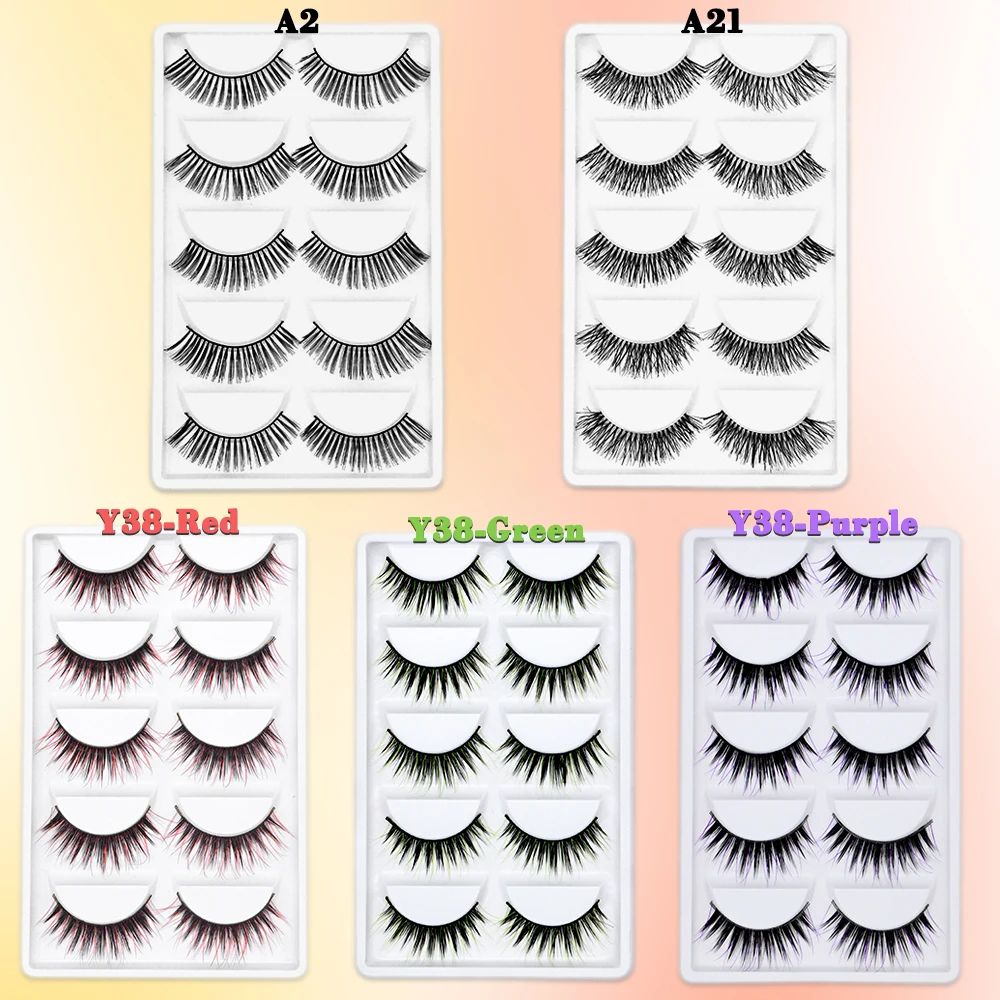 Kimcci 5 Pairs 3D Mink Eyelashes Natural Long False Mink Lashes Hand Made False Lashes 100% Cruelty free Lashes Reusable Cilia