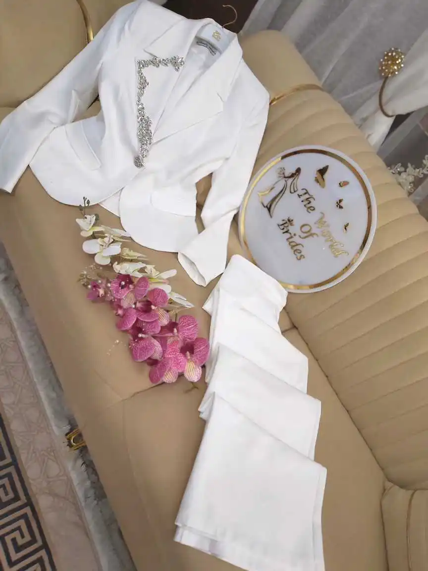 リアルピクチャー ワンボタン レディーススーツ 上下2点セット 高級クリスタルジャケット カスタムメイド パーティー フォーマルドレス