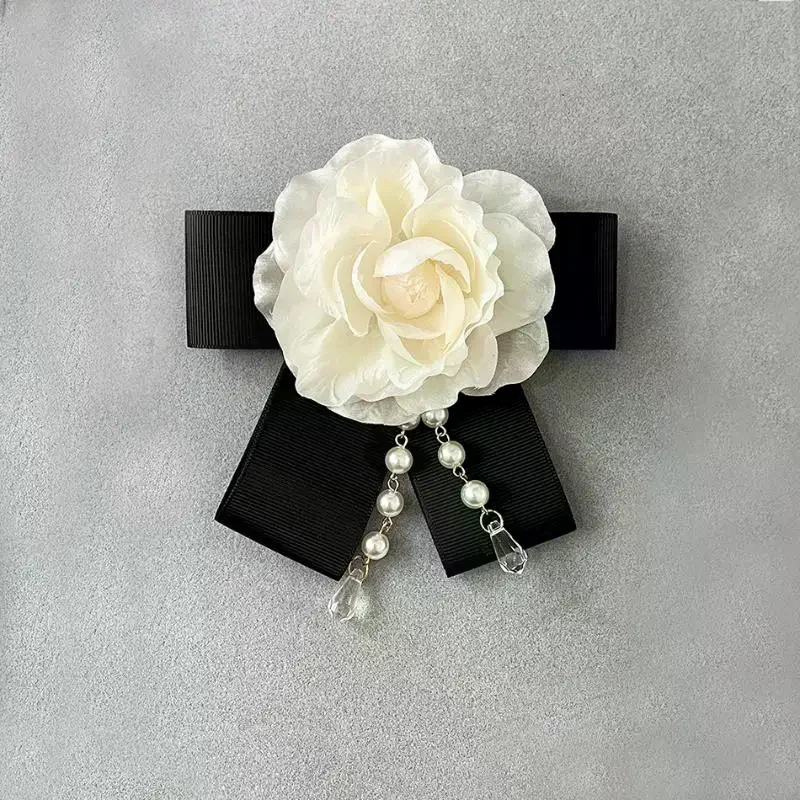Vintage Black Camellia Bow Brooch Elegant Neck Tie Brooch Mourning Brooches Formal Wear Shirt Collar Pins Jewelry Decoration