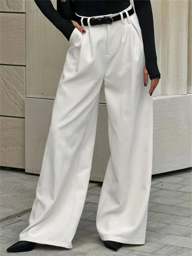 

2025 Loose High Waist Wide Leg Women Pants Casual Pocket Patchwork Solid Fashion Commute Elegant Trousers Ladies Straight Legg
