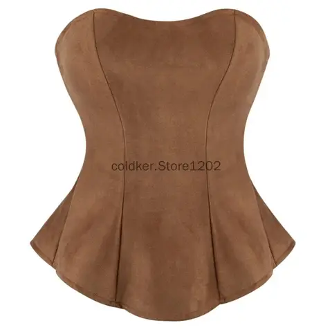 가짜 스웨이드 Strapless Peplum 탑 우아한 빅토리아 오버 버스트 코르셋 탑 Bodycon 튜닉 블라우스 여성용