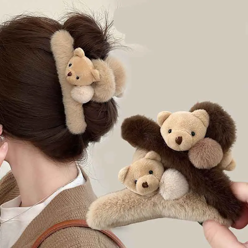 Image of Neue 12cm Große Plüsch-Haarspange für Frauen, Haar-Dekoration für den Hinterkopf, Haarklammern