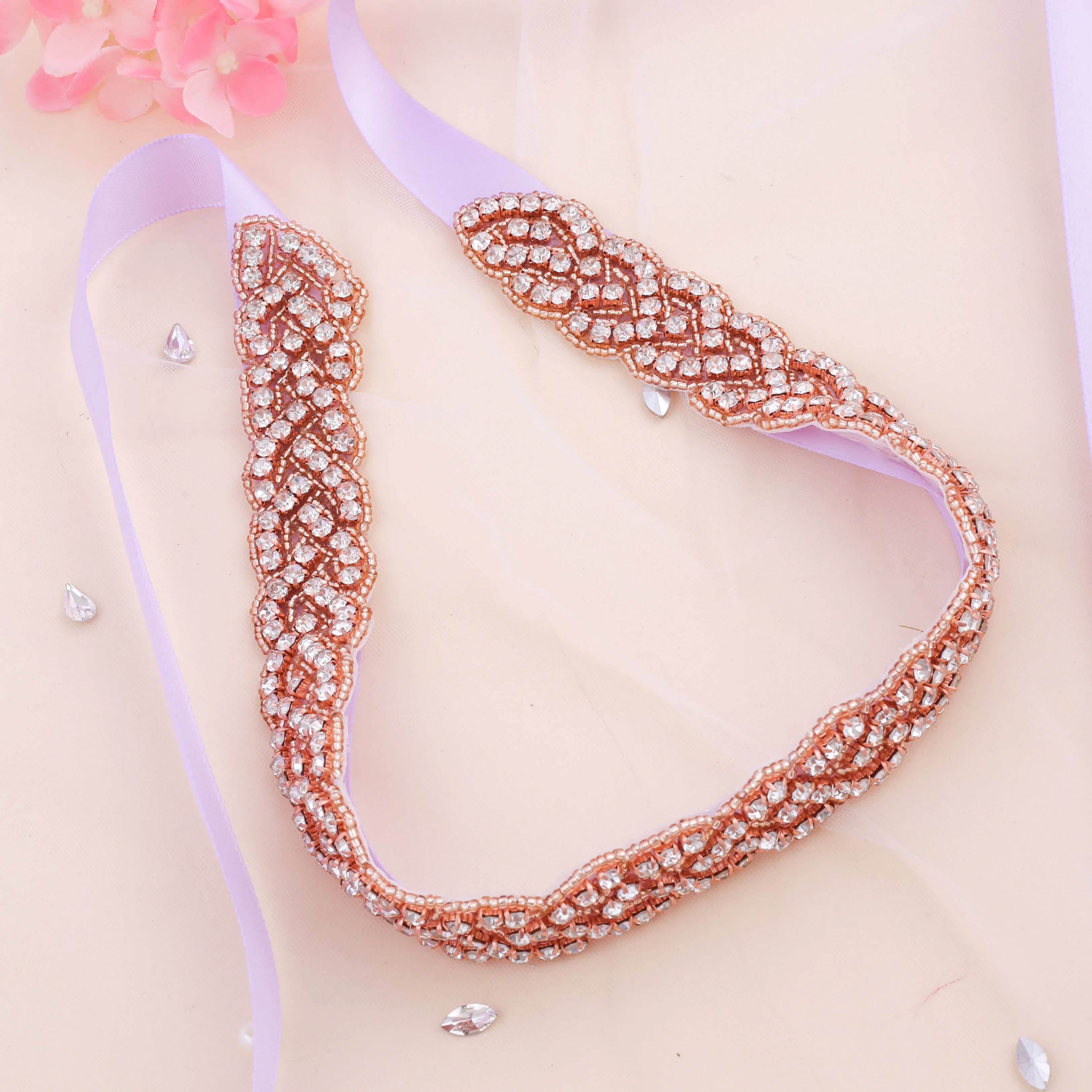 Nzuk Rose Gold Strass Bruids Riem Trouwjurk Riem Met Crystal Wedding Sash Voor Trouwjurk Accessoires