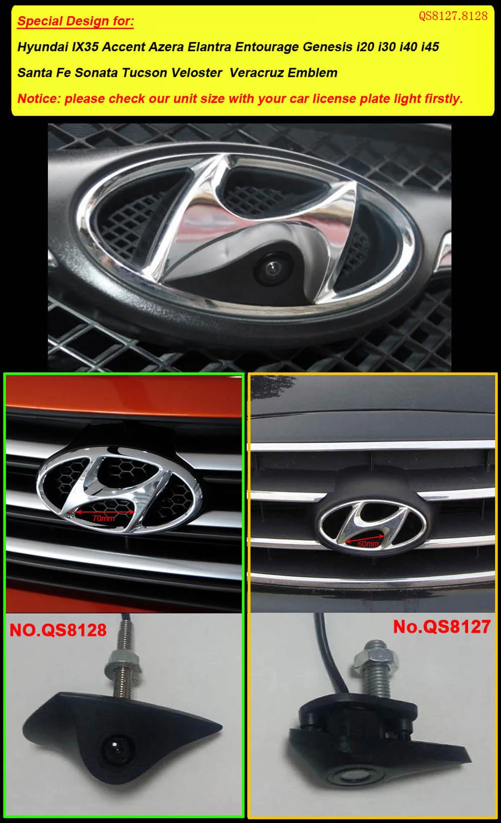 for Hyundai IX35 Accent Azera Elantra Entourage Genesis I20 I30 I40 I45 Santa Fe Sonata Tucson car front view logo HD car camera