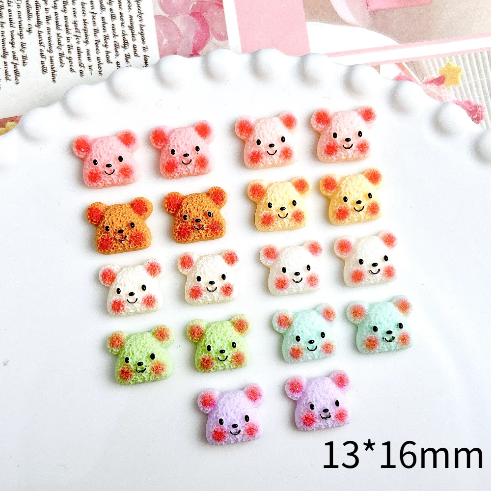 30 pièces Dopamine couleur lumineux ours tête résine ongles breloques 3D dessin animé Kawaii poudre fard à joues ours Nail Art décorations pour bricolage