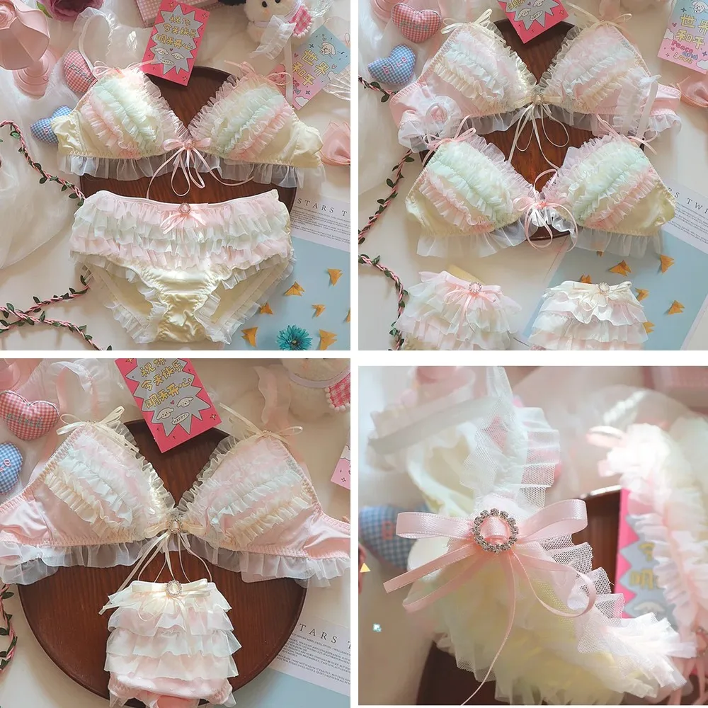 

Teen Heart Ruffle Lace Bra & Panty Set, No Steel Ring Comfort, Sexy Lingerie for Women Large Size