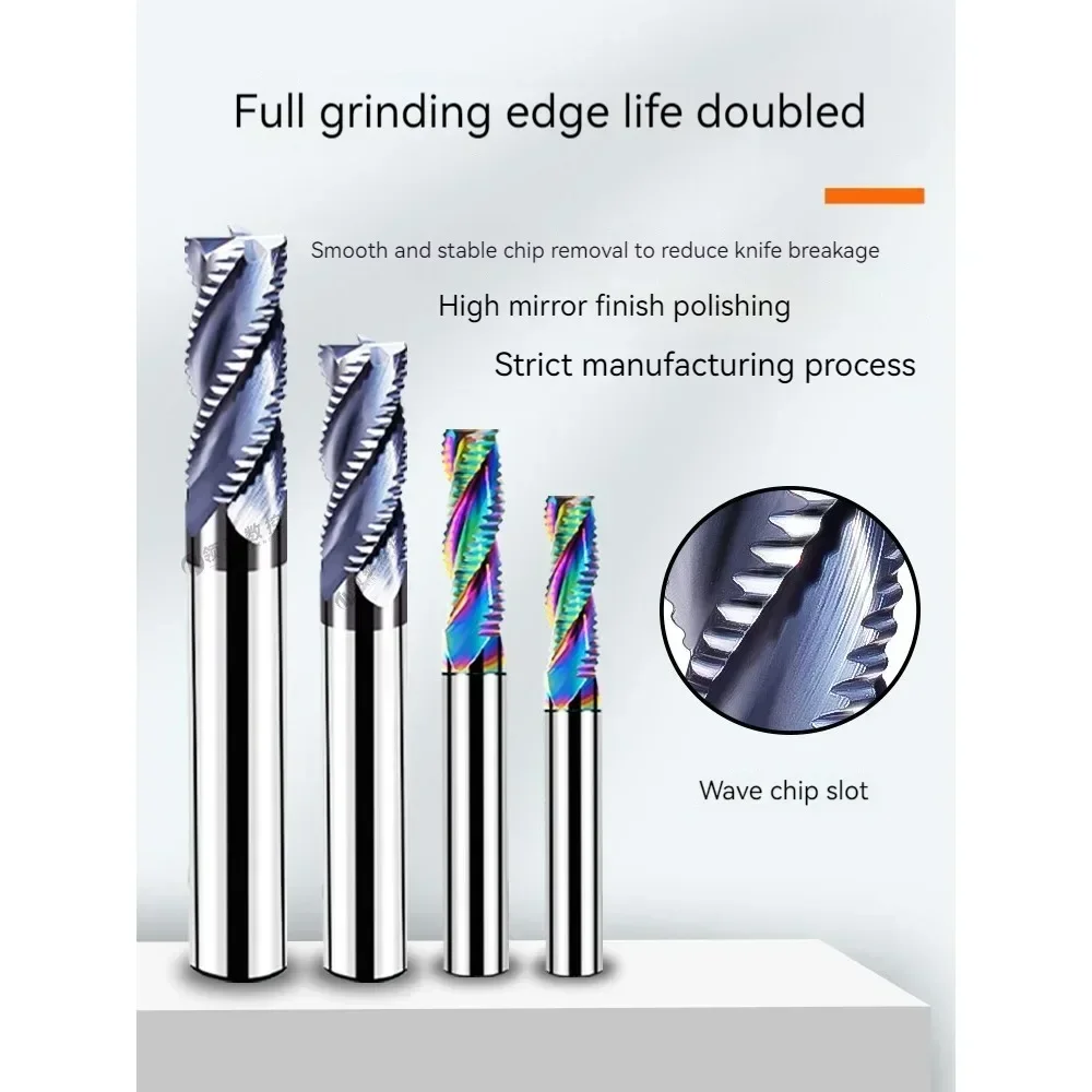 Roughing End Mill Solid Carbide CNC Machining 3 Flutes 4 Teeth for Metal Steel Iron Aluminum MDF Acrylic Wood Copper Plastic