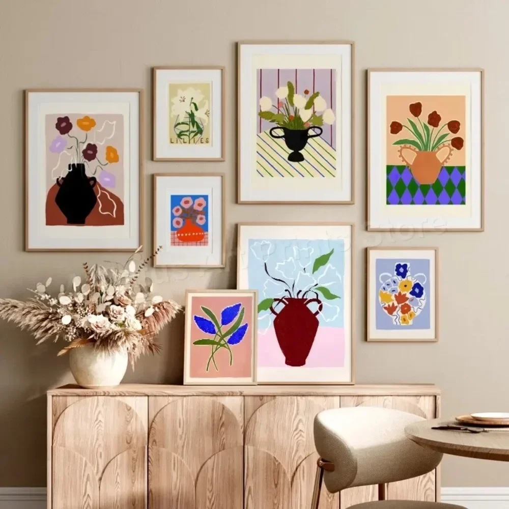 Abstract Flower Vase Rose Lily Poppy Hydrangea Posters of Wall Art Canvas Painting Prints Pictures Gallery Aesthetics Room Decor