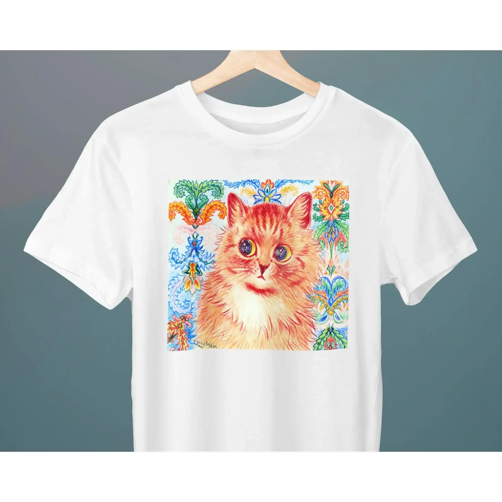 Louis Wain Cat III Art Nouveau Painting T Shirt Vintage Cute Lover for Him Her vintage Washed Stretched Casual homme Stylish
