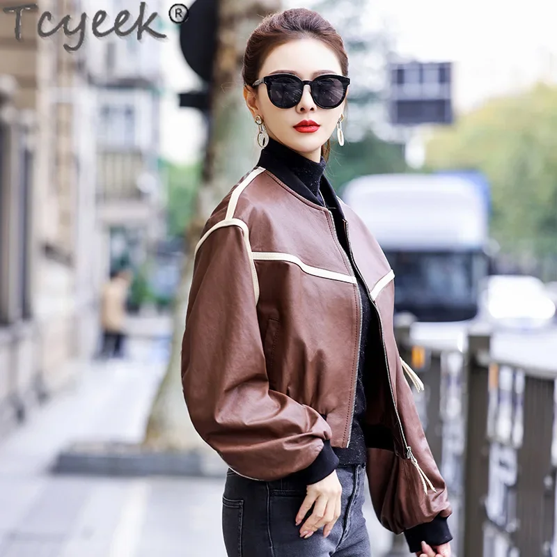 Tcyeek Real Leather Jacket Women Spring Autumn Sheepskin Coat Short Leather Coat 2024 Women's Jackets streetwear Jaqueta Couro