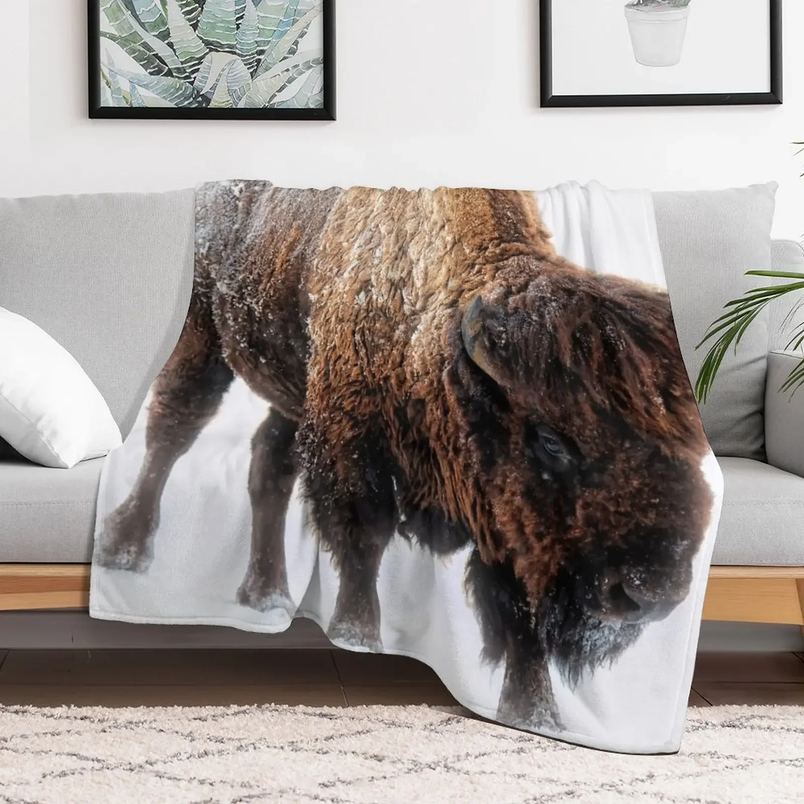 An American Bison Moves Through a Winter Snowstorm Throw Blanket Weighted Giant Sofa Personalized Gift Blankets