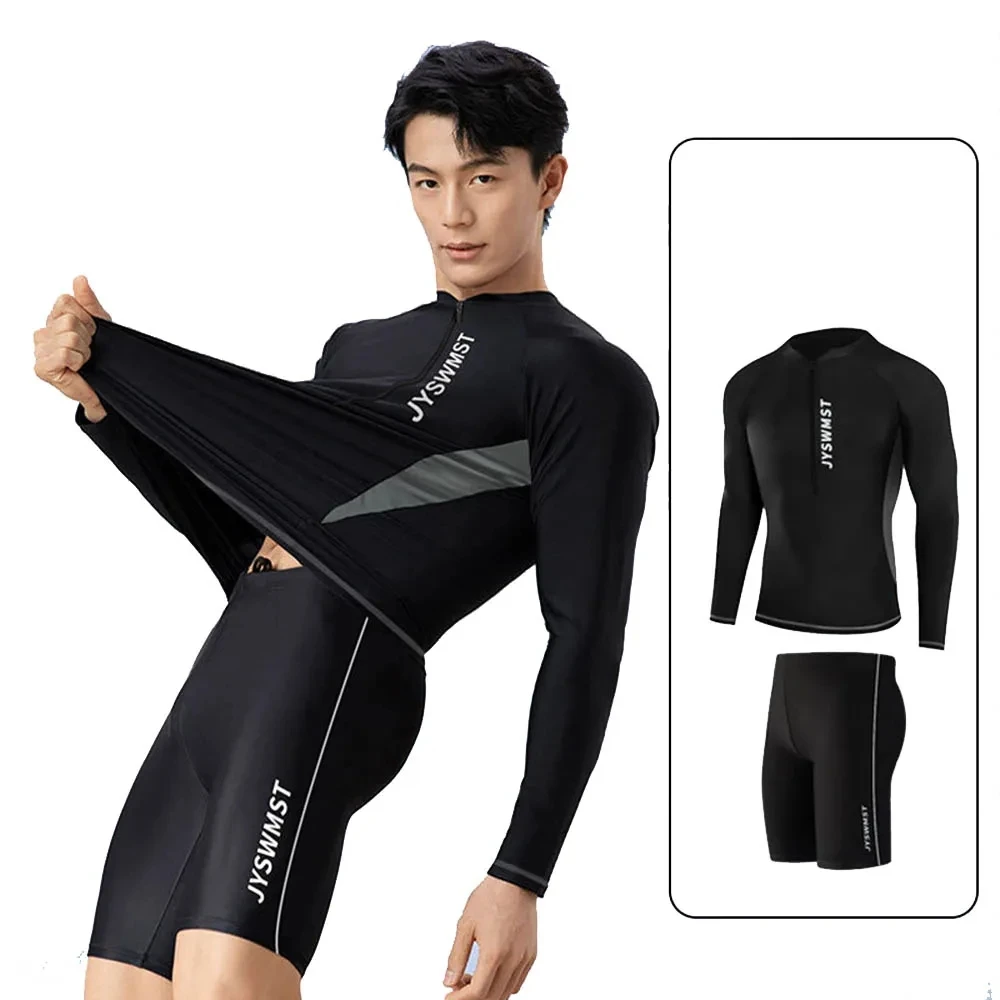 

New Men's Summer Swimsuit Long-Sleeved Sun-proof Beach T-shirt Snorkeling Surfing Suit Water Sports Kayak Motorboat Swimsuit Set