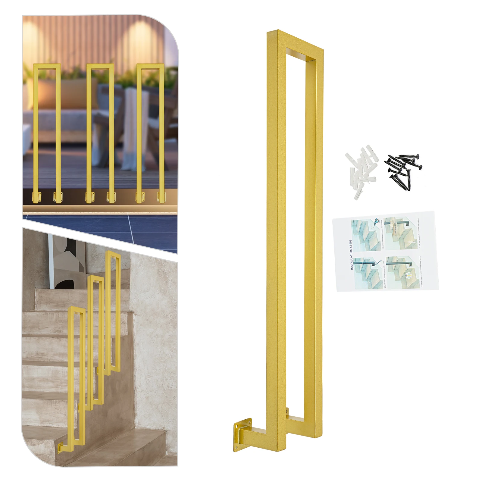 

n-shaped Iron Hand Rail Guardrail,85cm Gold/White Side Mount Stair Railing Screw Mount for Indoor and Outdoor