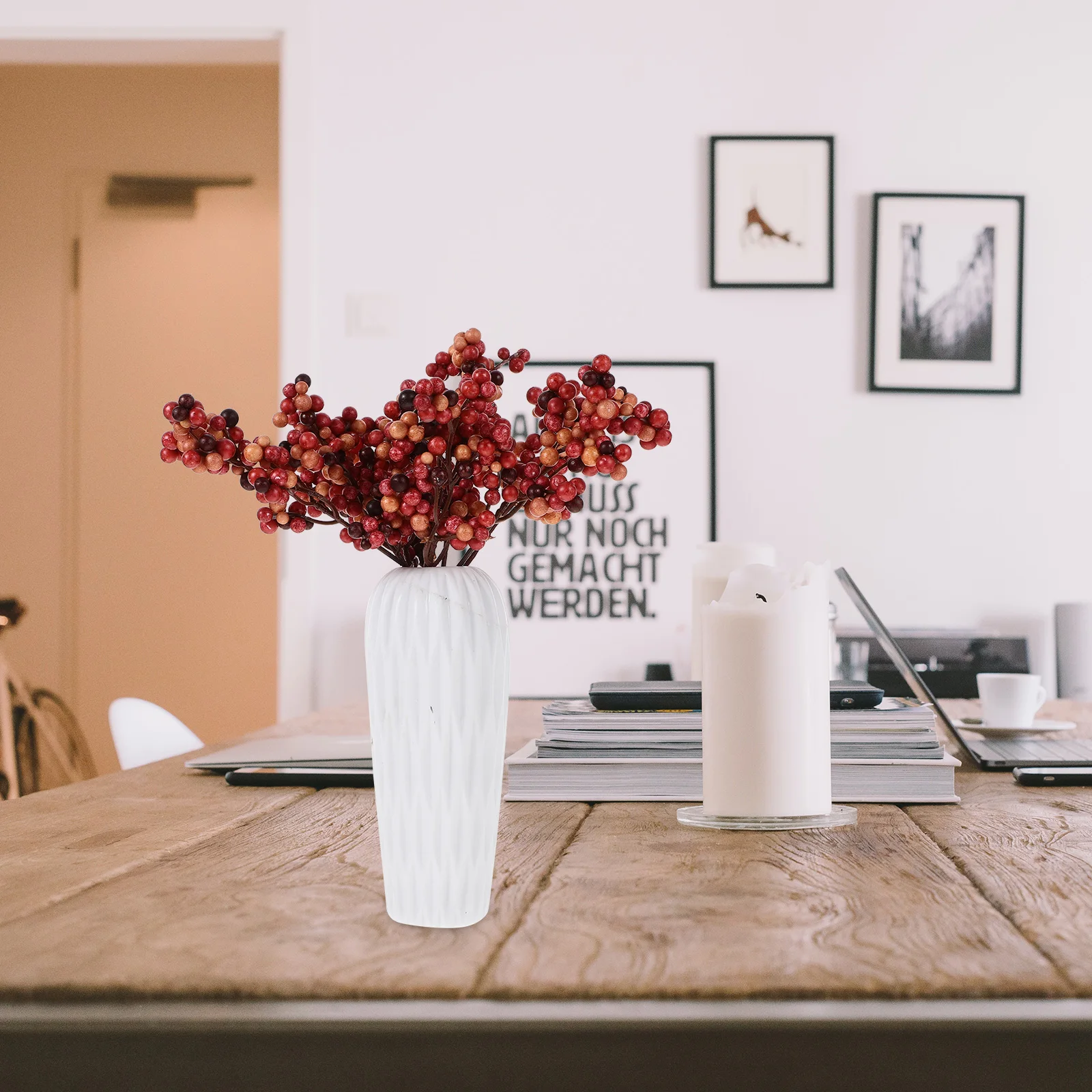 

TOPPERFUN 12pcs Christmas Berry Decorations Burgundy Iced Red Twigs Plastic Garland for Tree Branches Stems