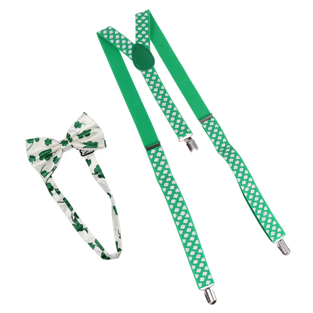 

2pcs Suspenders Bow Tie Party Dress up Accessory Happy Birthday Decor Novelty Shamrock St Patrick Day