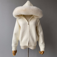 Jaxmonoy Women's Sweater with Faux Fur Collar Spring Fall Ladies Zip Knit Cardigan Fashion Solid Color New In Outerwear 2025 New