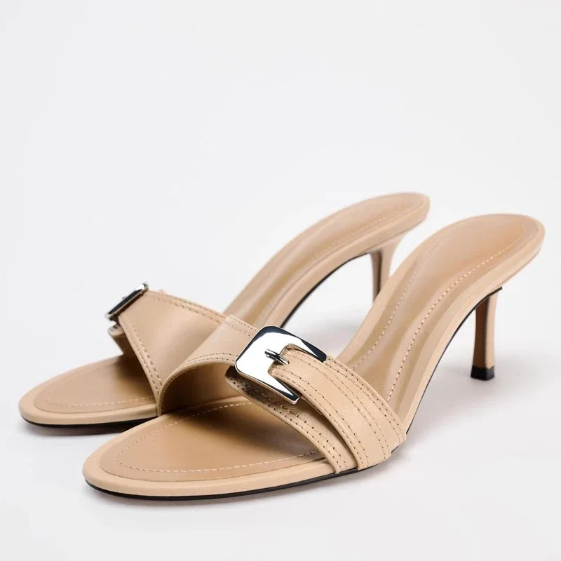 

Luxury Designer Summer High Heel Women Slippers Elegant Open Toe Dress Slides Outdoor Gladiator Fashion Shoes Plus Size 41 42