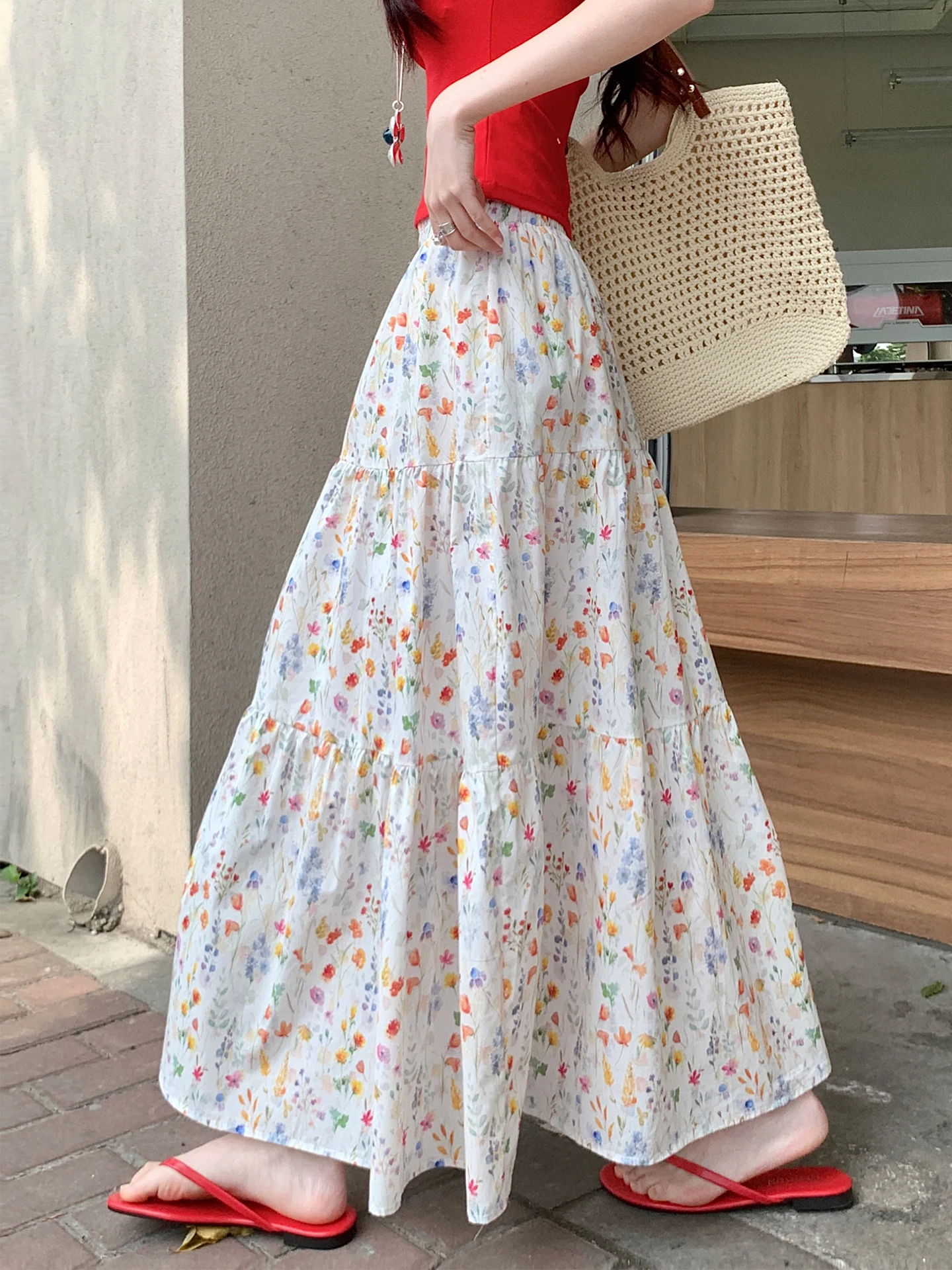 

Новая женская летняя юбка-трапеция с цветочным принтом в стиле Моне, нежная, дышащая, повседневная, с эффектом драпировки