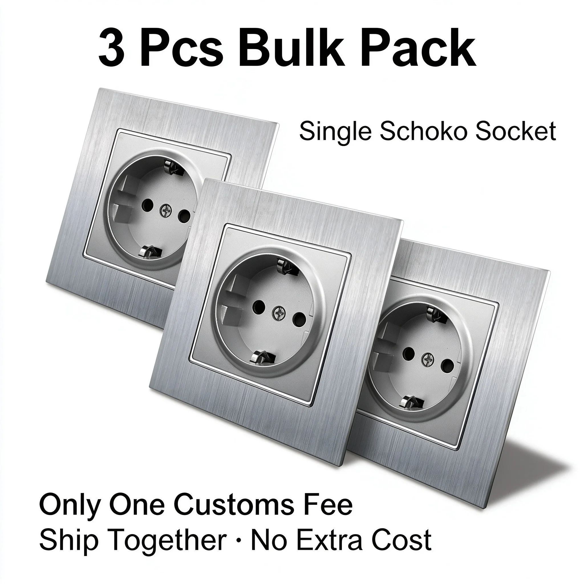 1 Gang 16A Wallpad Brushed Aluminum EU Schuko Socket Metal Power Outlet for EU round Box Bulk Pack House Renovation