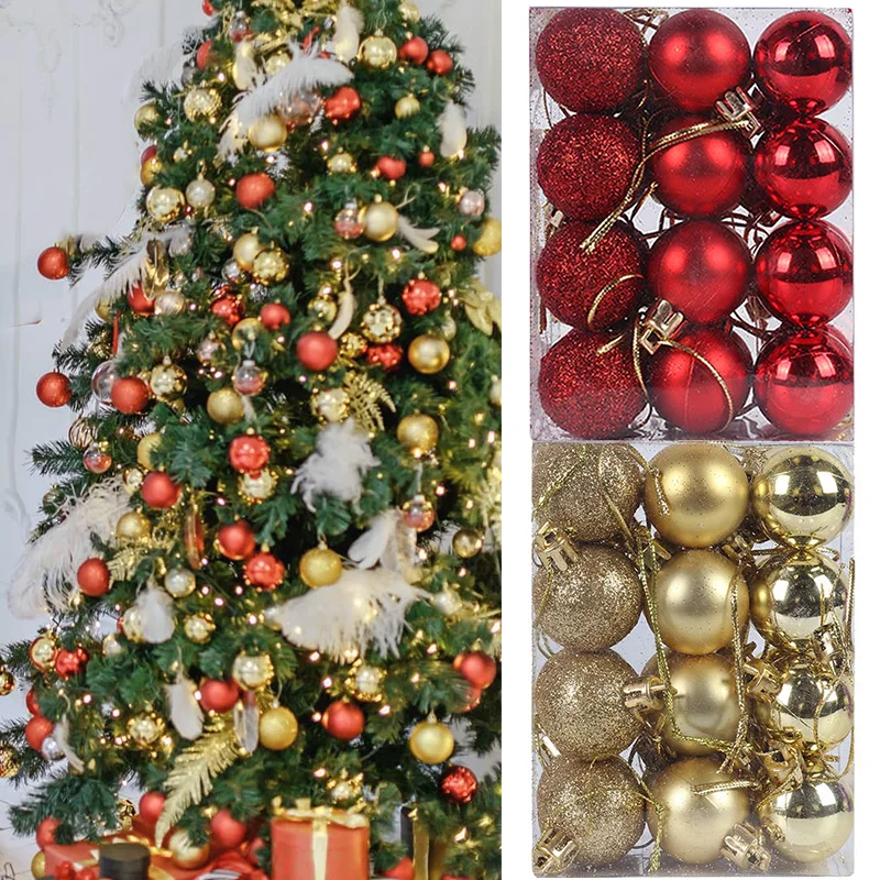 24Pcs Gold/Red Christmas Ball Ornaments for Xmas Tree Decoration Mini Christmas Tree Hanigng Balls New Year Home Decor Navidad