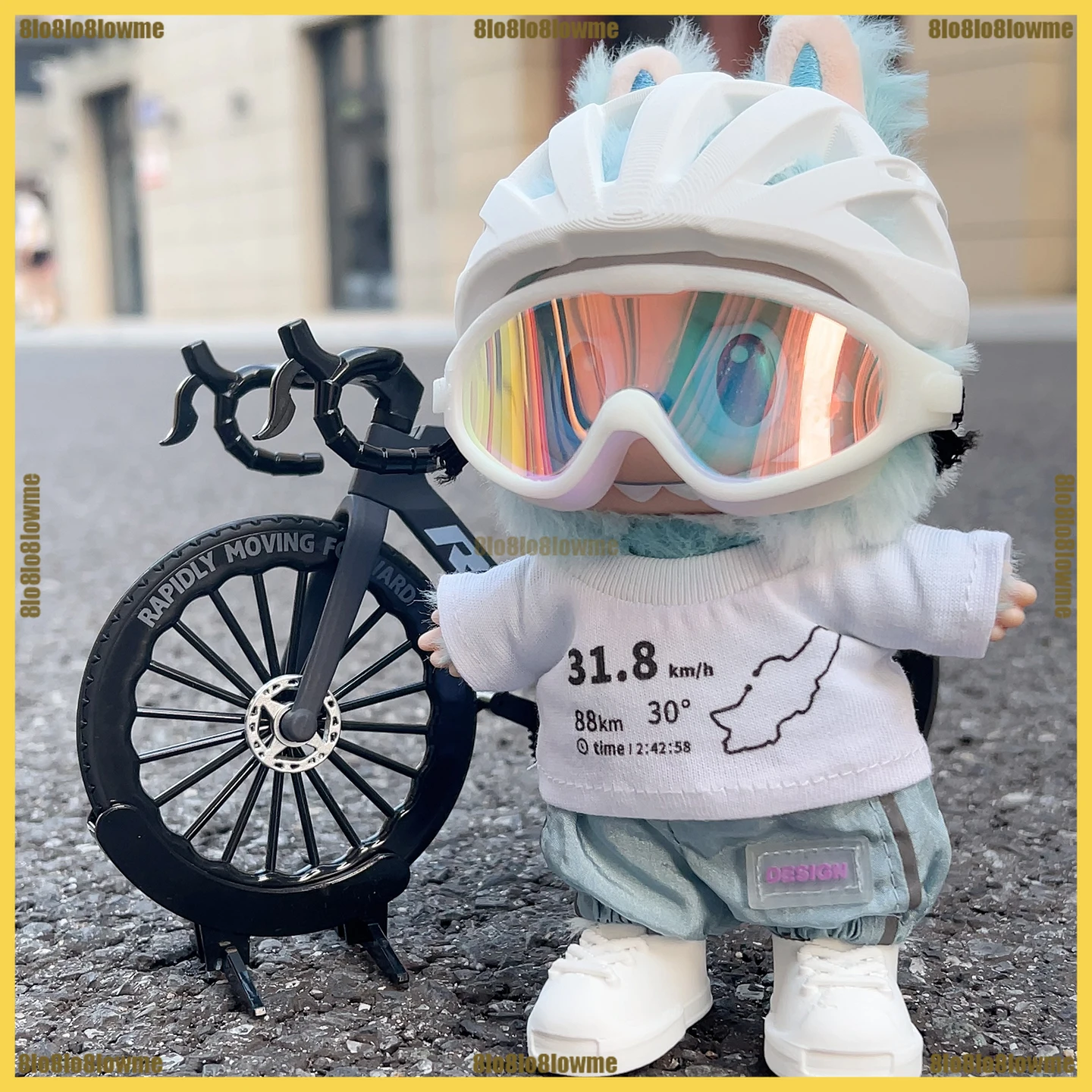 

Новая одежда для кукол Labubu, наряд для езды на велосипеде, шлем, очки, комплект из 5 предметов, мини-плюшевая одежда для кукол, модные аксессуары для кукол