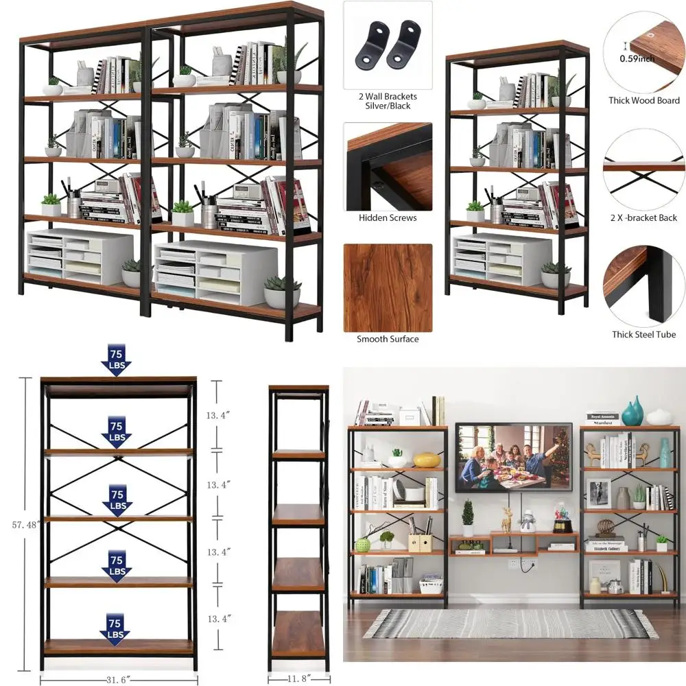 Rak Buku Tangga Logam 5 Tingkat, Rak Penyimpanan Tinggi 58, Furnitur Aksen Modern untuk Rumah dan Kantor