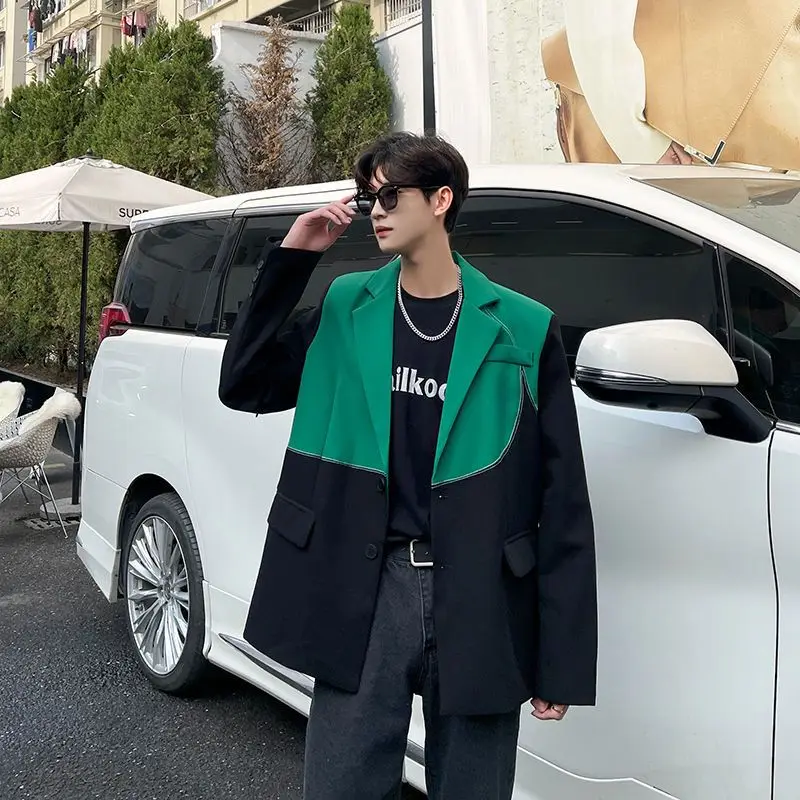 24A7D2 casual suit for men Korean style trendy street suit fashionable contrast color design splicing cool jacket