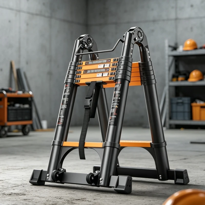 Telescopic A-Frame Ladder, Foldable Heavy-Duty Aluminum Step Stool for Home & Engineering, Non-Slip Stable Extension Lift