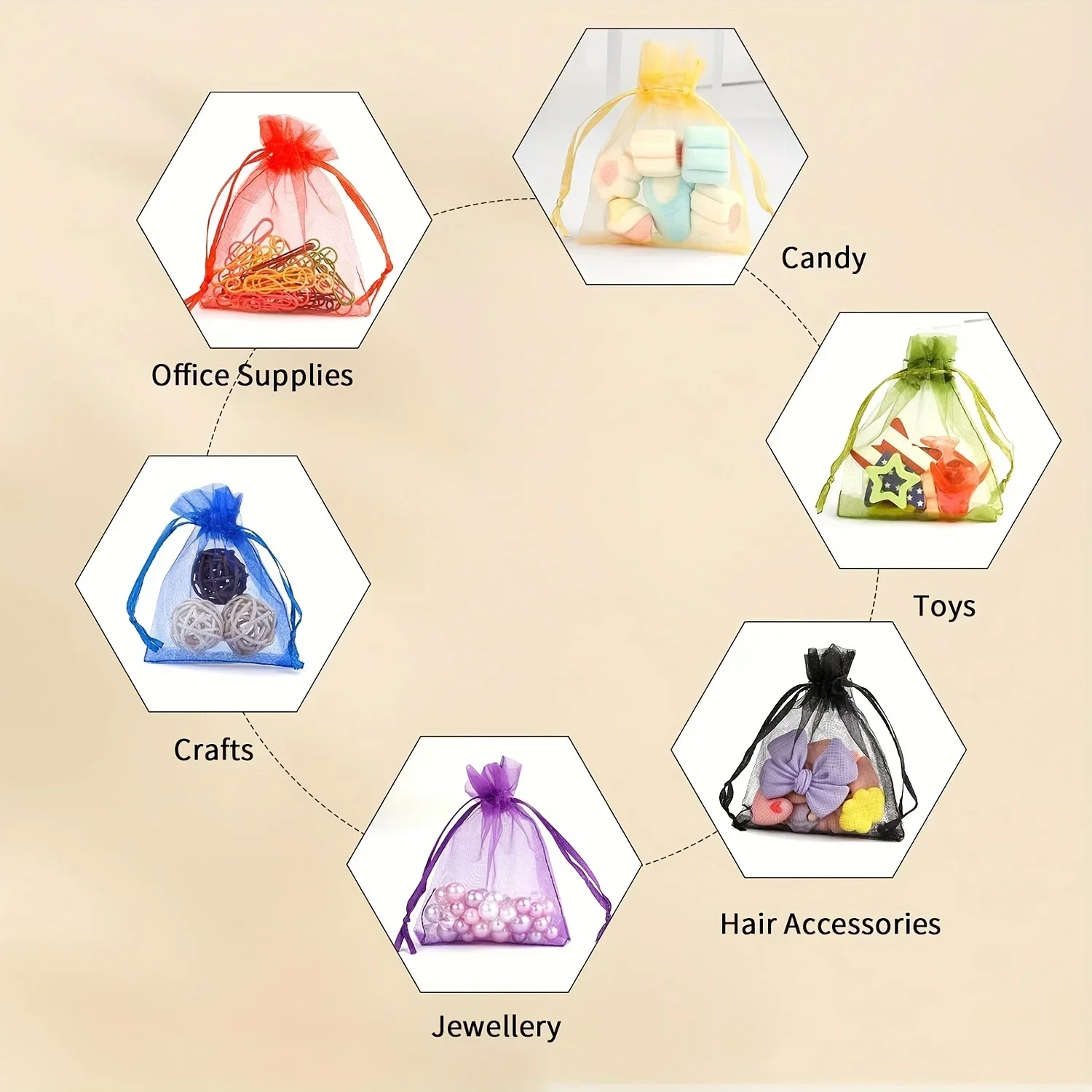 50/100pcs Elegant Organza Drawstring Bag for Jewelry Clear and Solid Colors, Cosmetics, and Candy Packaging