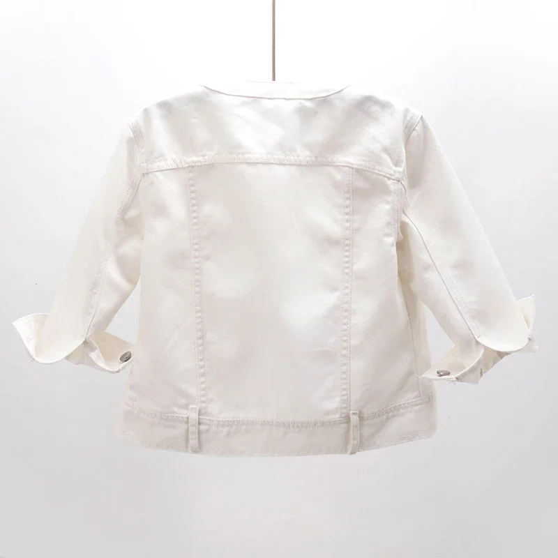 Letnia Cienka Kurtka Jeansowa Damska z Krótkim Rękawem Trzy Czwarte, Dekolt Okrągły, Dopasowana, Krótka Kurtka Kowbojska, Biała Kurtka Jeansowa Damska Chaqueta Mujer