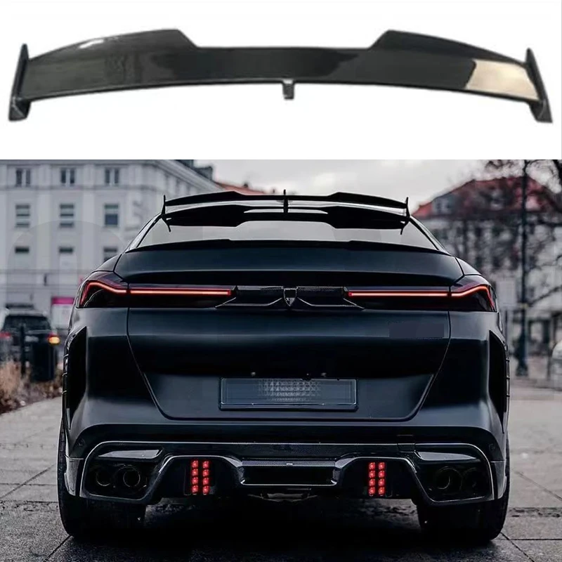 For BMW X6 X6M G06 F96 2020 21 22 23 Carbon Fibe Car Rear Roof Window Trunk Lid Spoiler Wings Black Exterior Tuning Accessories