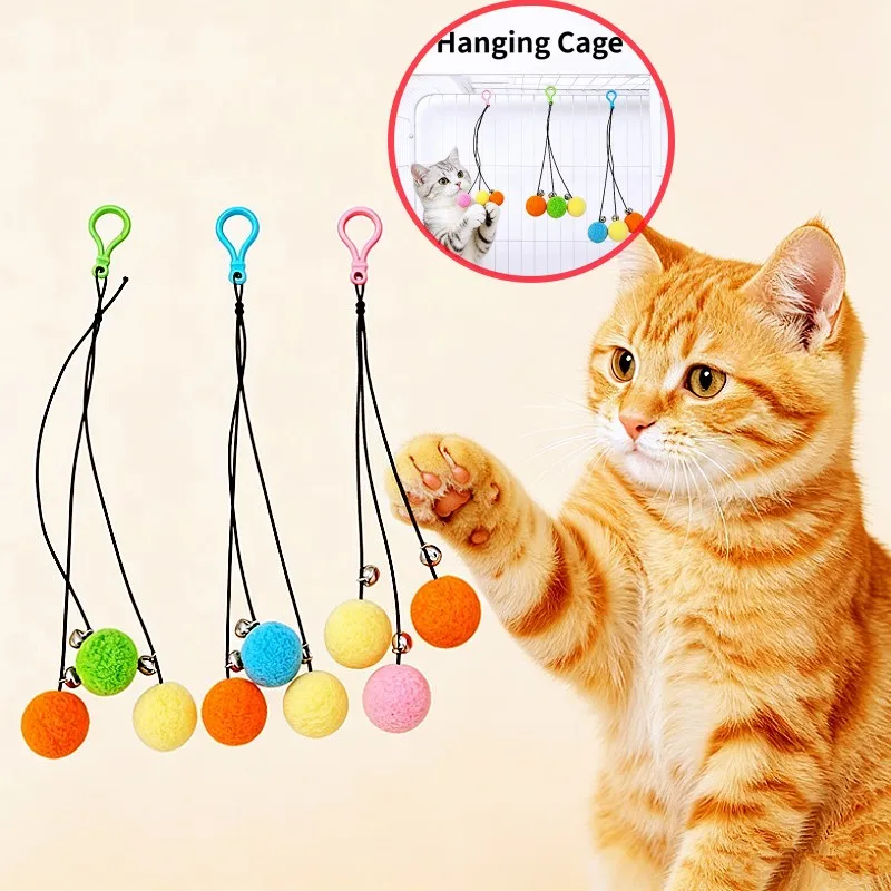 

Cat Toy Hanging Balls Cat Toys Interactive Hangingable Balls Toys for Cats Jumping Bite-resistant Plush Ball Cats Toy with Bell
