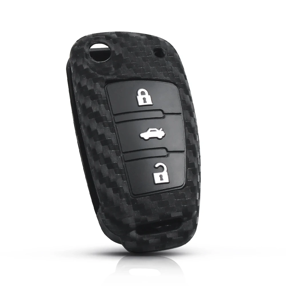 KEYYOU 3 Buttons Carbon Fiber Silicone Key Case For Audi Sline A3 A5 Q3 Q5 A6 C5 C6 A4 B6 B7 B8 TT 80 S6 Key Protector Cover