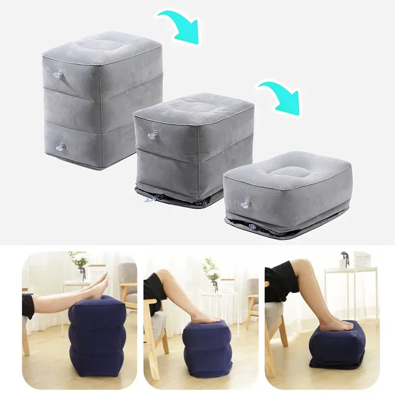 Inflatable Foot Mat Flocking High-speed Train Leg Pillow Portable Inflatable Footstool U-shaped Pillow Portable Car Footstool