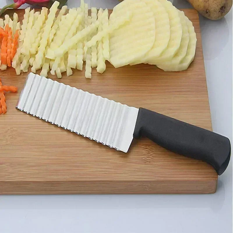 Stainless Steel Potato Chip Slicer Dough Vegetable Fruit Crinkle Wavy Slicer Knife Potato Cutter Chopper French Fry Maker Gadget