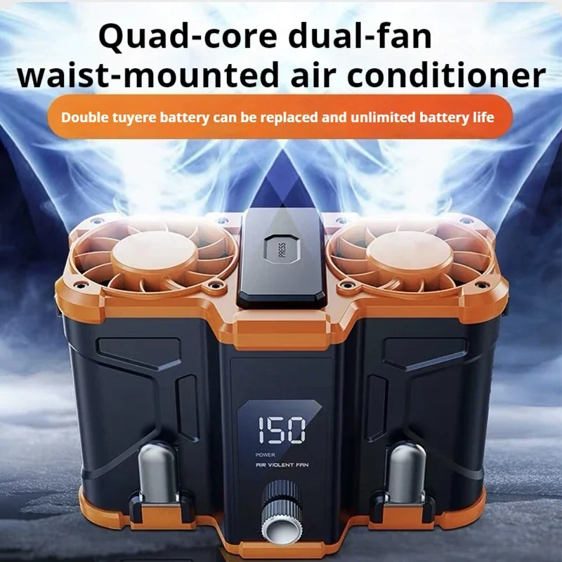 2024 New Waist Mounted Fan Dual Air Outlet Detachable Battery Portable Clip On High-temperature Outdoor Exercise Fan Gift