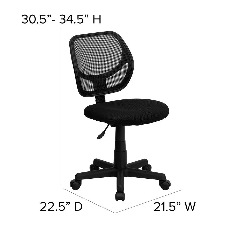 Neri Low Back Black Mesh Swivel Task Office Chair with Curved Square Back