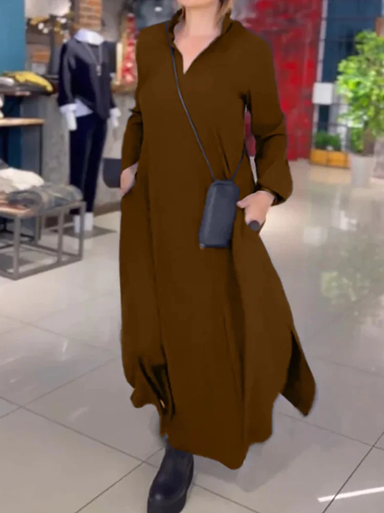 Eid Muslim Party Dress for Women V Neck Ramadan Abaya Long Dress Loose Full Sleeve Pocket Dress Vestido Dubai Robe Jalabiya 2024