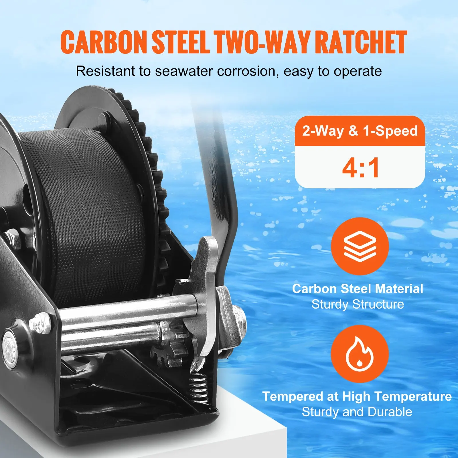 Hand Winch 2500 lbs Pulling Capacity Boat Trailer Winch Heavy Duty Rope Crank with10m Polyester Strap Hand Crank Winch