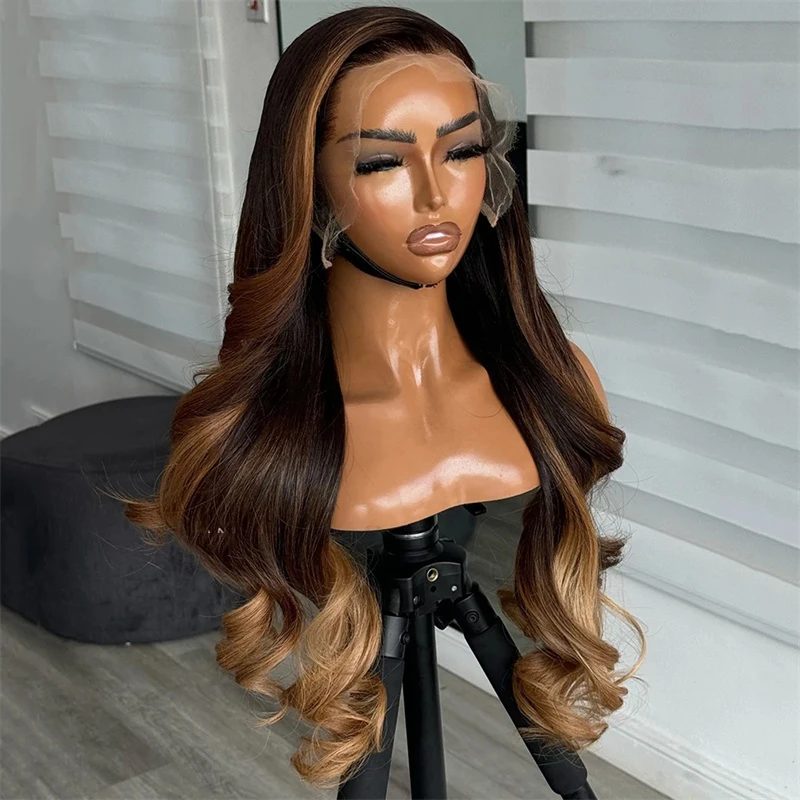 

Ombre Brown Soft Long 30'' Body Wave Glueless 5x5 Silk Base Jewish Human Hair Wig Baby Hair HD Lace European Hair Preplucked