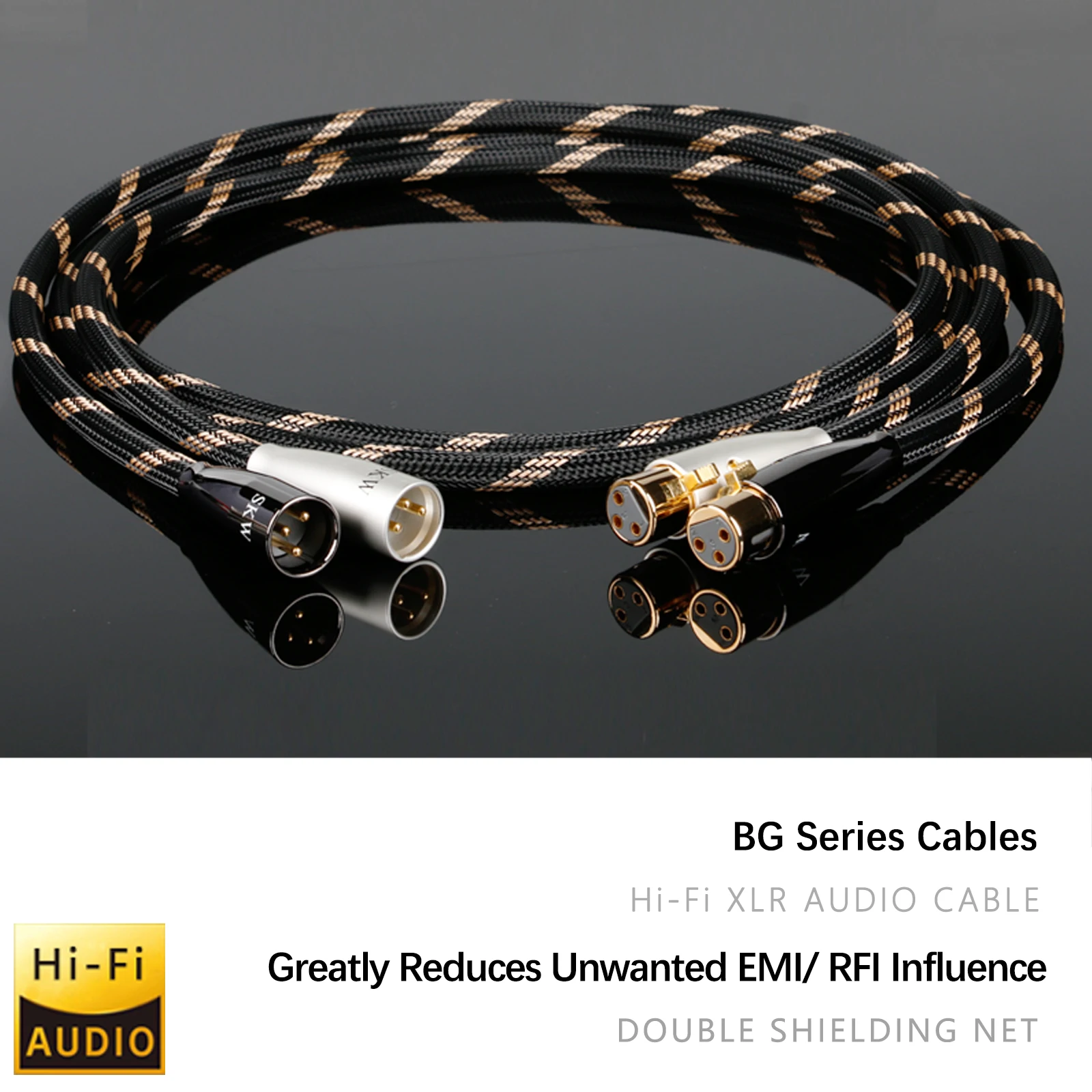 High-Class SKW Balanced XLR Male To Female 3 PIN Microphone Cable 24K Gold-plated Connectors Braid Shielded Nylon Jacket