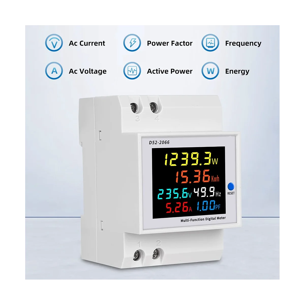 Digital Single Phase AC 40-300V 100A Din Rail 6 in 1 Voltmeter Ammeter Watt Kwh Frequency Meter 110V(External CT)