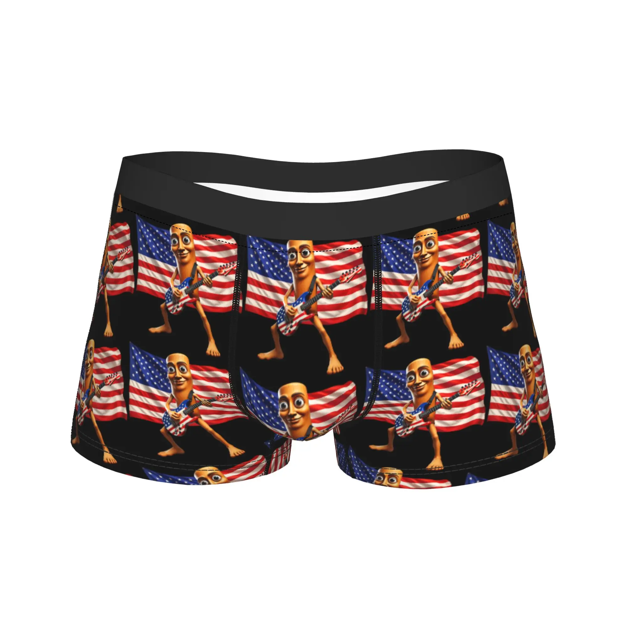 Brainrot 4th July US Flag America Tung Sahur Electric Guitar Boxer Brief Underwear Men Breathable Trunk Plus Size Underpants