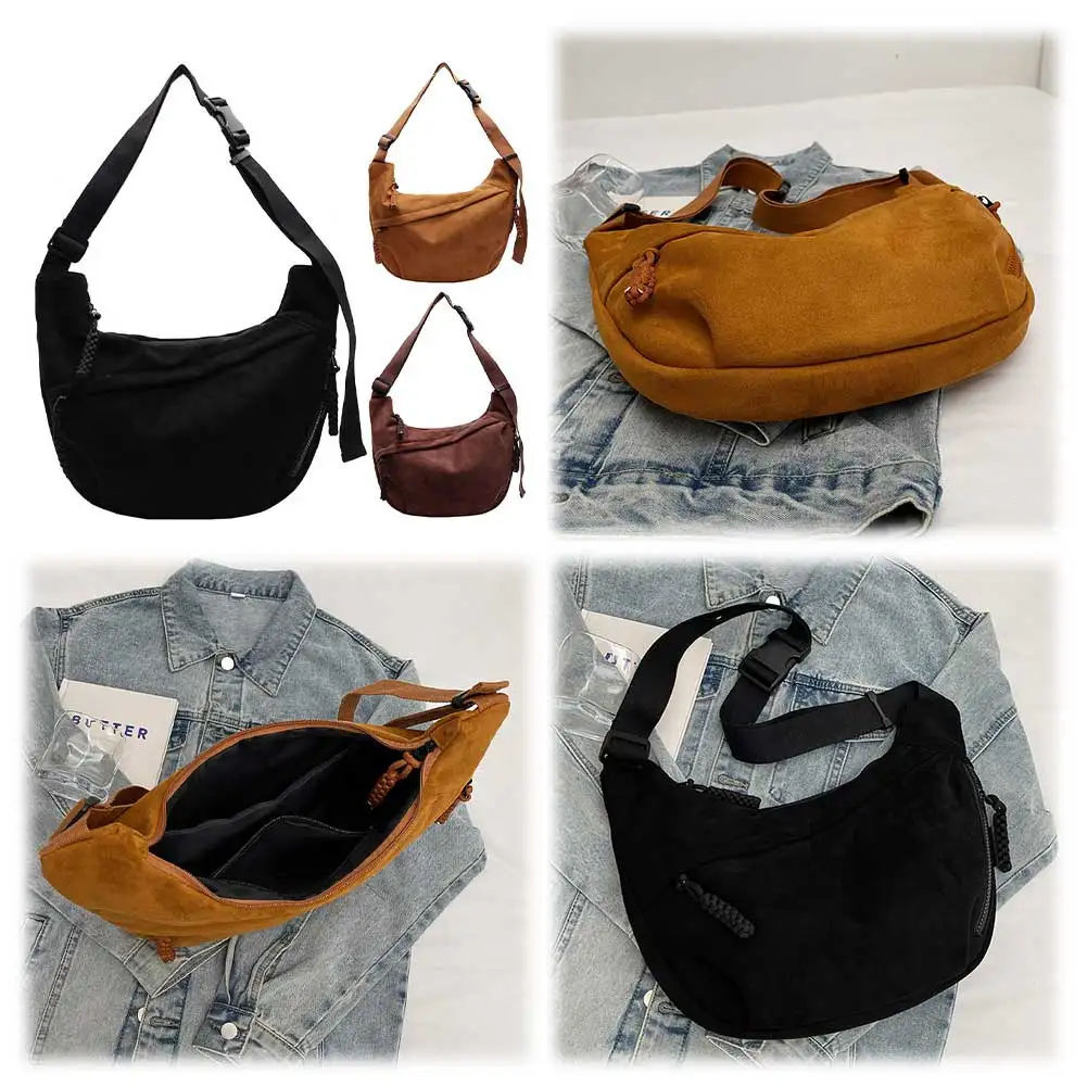 

Women Suede Shoulder Bag Adjustable Strap Crescent Bag with Multi-Pocket Hobo Bag with Zipper Handbag for Work Travel