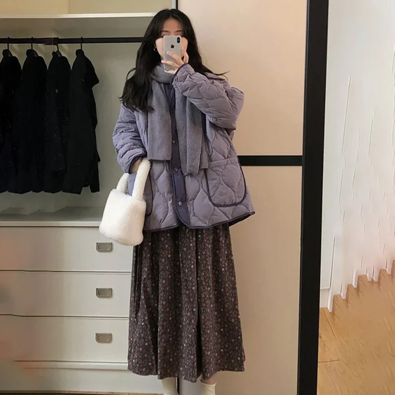 Schinteonผู้หญิงเป็ดสีขาวลงเสื้อแจ็คเก็ตถักผ้าพันคอฤดูใบไม้ร่วงฤดูหนาวสบายๆกว่าขนาดหลวมOutwear 2024 ใหม่